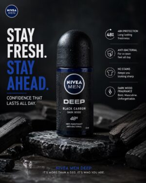 NIVEA Men Deep Darkwood Deodorant - Antibacterial Deodorant with Activated Charcoal